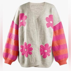 Boho Open Front Floral Patterned Cardigan Sweater XL